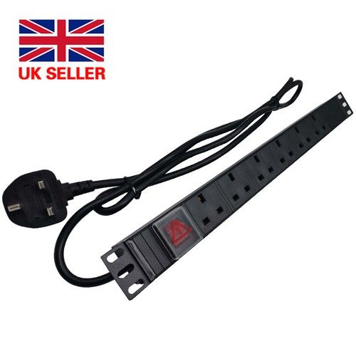 PDU 1U 6 WAY 13A PDU 19 INCH RACK SWITCH HORIZONTAL MOUNT PDU inc screws UK