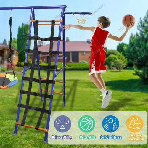6 in1 Garden Kids Swing Set with Double Swings Slide Ladder for Outdoors Playing — image 5