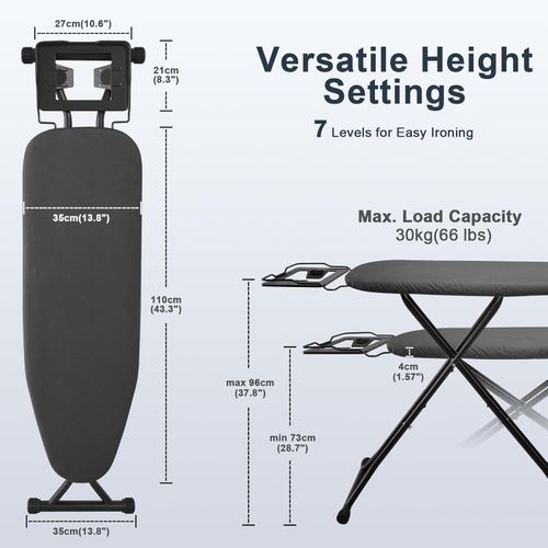 Heavy Duty Foldable Ironing Board Adjustable Height Non Slip Legs Washable Cover — image 2