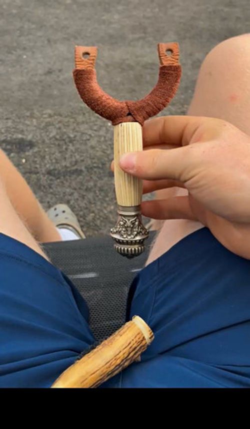 Handmade ivory Catapult Slingshot With Leather Wrap Y-Fork Handle
