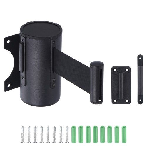 Fixed Wall Mount Retractable Belt Barrier, 16.4 Feet Black Color Belt