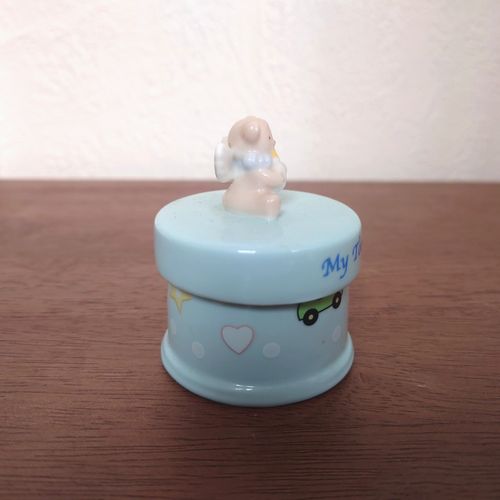 Vintage Russ Berrie Tooth Fairy Porcelain Baby Trinket Box Blue Boy Teddy Bear — image 4
