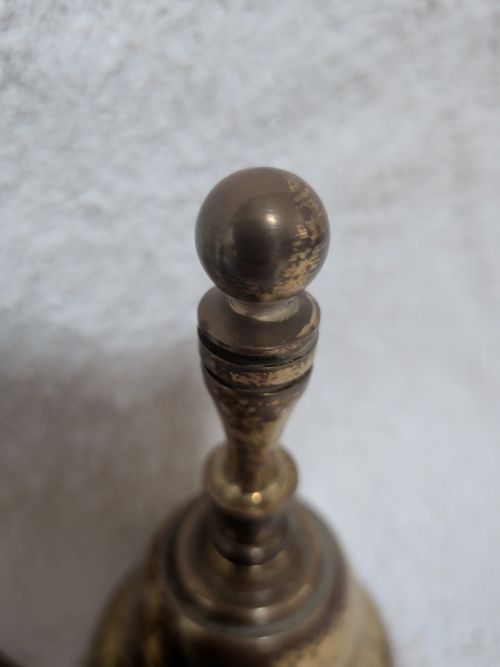 Pair Vintage Solid Brass Hand Bells Made In England School Dinner Call Lead — image 4