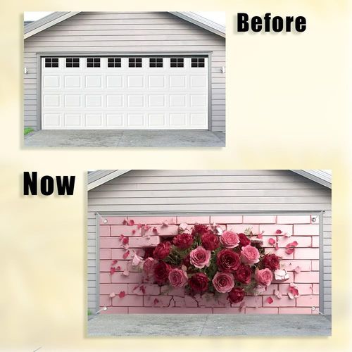 Rose Flower Garage Door Banner Pink Brick Floral Garage Banner Cover Backdrop XS — image 7