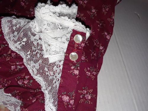 Vintage Robyn Sue Girls Dress Size 10 Prairie Style Burgundy Floral Long Sleeve — image 4