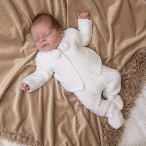 Dandelion New Baby White Knit Pom Pom 0-3 months Knit Suit Spainish — image 1