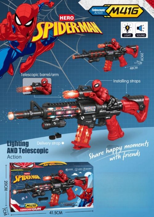 Spiderman Toy Gun M416 Assault Rifle Machine Gun Lights with Sounds Kids Toys UK — image 1