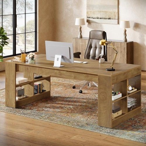 70.87'' Modern Executive Desk Large Office Computer Desk with Storage Shelves