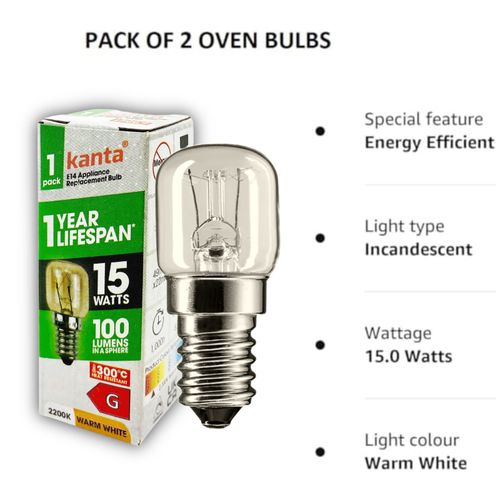 2 Pack Oven Bulbs Lamp Light Screw 15W 220-240V SES E14 300°c Bulb Cooker — image 5
