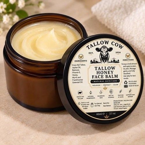 100% Organic Grass-Fed-Beef Tallow Honey Face / Body Balm UNSCENTED 60ml - 150ml