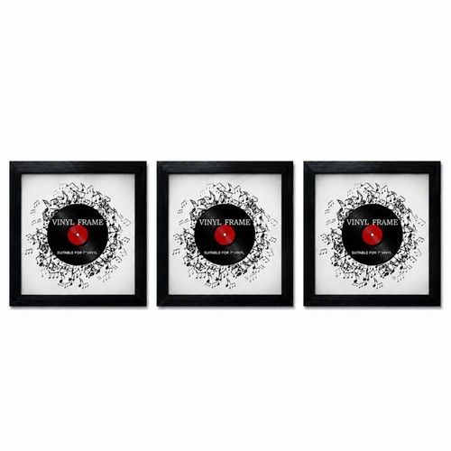 Set of 3 Vinyl Record Frames 7 Inch LP Display Frames | Black Album Cover Frame