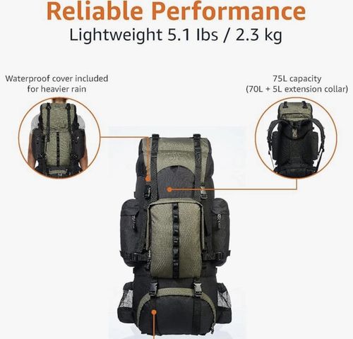 Amazon Basics Internal Frame Hiking Backpack with Rainfly — image 3