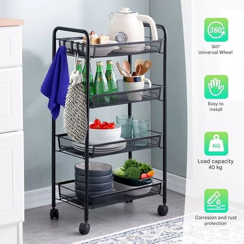 4 Tier Storage Trolley Cart on Wheels Kitchen Bathroom Laundry Narrow Space Rack — image 3