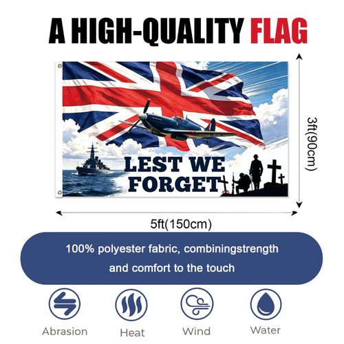 Lest We Forget Flag 5ft x 3ft with Eyelets Poppy Remembrance Day Flag for War — image 2