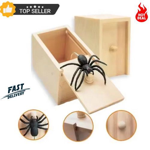 Spider In A Box Prank Wooden Scare Box Toy Trick Scary Halloween Party Pro Gift