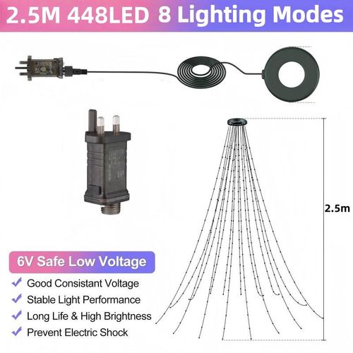 448LEDs Camping Party Waterfall Christmas Xmas Tree Wall Topper String Lights UK — image 11