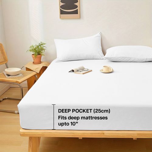 Extra Deep 25 cm Full Fitted Sheet Bed Sheets Single Double King Super King Size — image 1