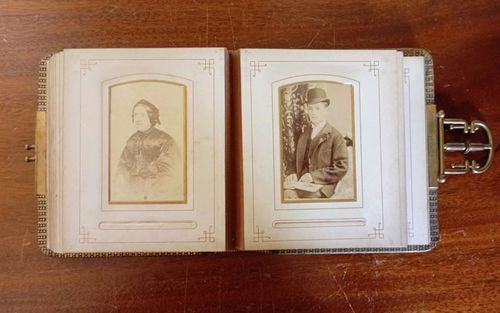 Antique Victorian Leather Photo Album 36 Cabinet Cards CdV D.R.P. ANGEM — image 12