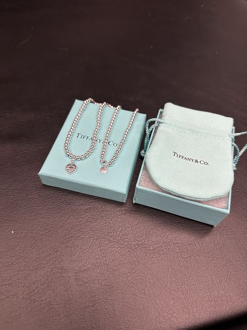 Tiffany Blue Heart Tag Bead Necklace in Silver, 18 inches length — image 2