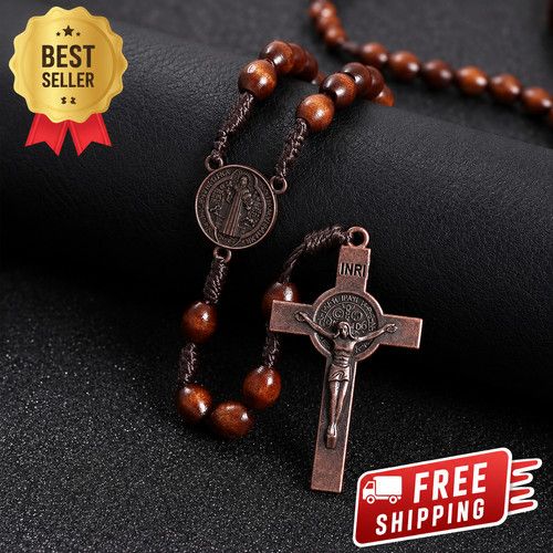 Wooden Rosary Cross Handmade Beads Catholic Christian Antique Chrismtas Gift UK