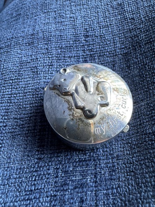 vintage sterling silver teddy bear my first curl box Baby Keepsake — image 2
