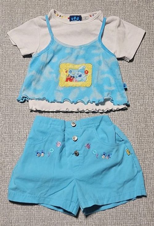 VINTAGE 2000 Blues Clues 2pc Kids Outfit Set Girls Sz 4T Embroidered Nickelodeon