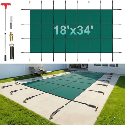 16X32 FT Winter Debris Cover Swimming Pool Cover W/ Tension Spring Fixing — image 1