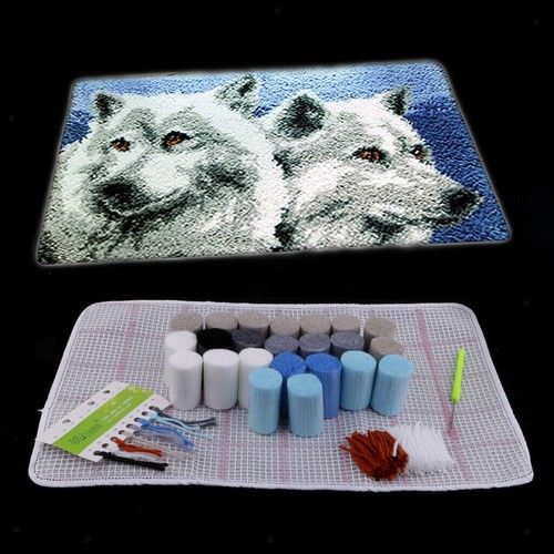 Latch Hook Rug Making kits for Beginners Embroidery Animals Wolf Cushion