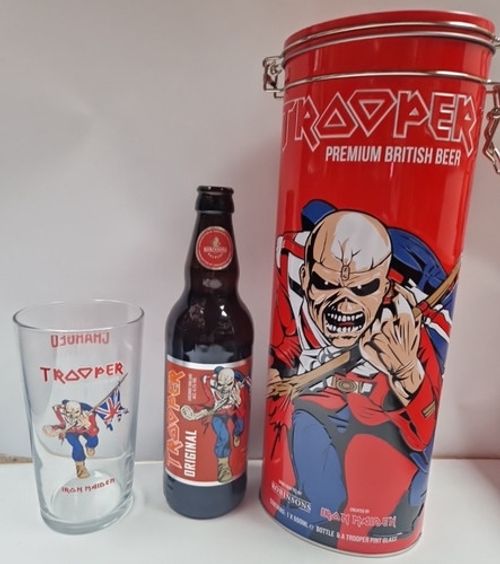 Iron Maiden Rare RED Trooper Original Tin Pint Glass empty Decorative Bottle
