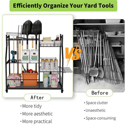 Garden Tool Organizer with Lockable Wheels Heavy Duty Garage Tool Storage Basket — image 15