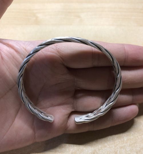Solid Pure Fine Silver Mens Unique Hammered Braided Torque Bangle Cuff Bracelet — image 6