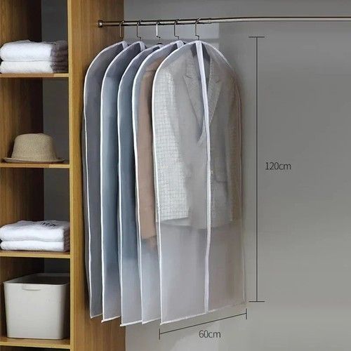 1/3/5pc Clothes Dust Cover Bag With Zipper Coat Plastic Hanging Storage Bag Hous