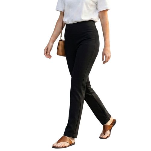 Women Straight Leg Trousers  Ribbed Trousers Stretch Pull-On Work Office Pants