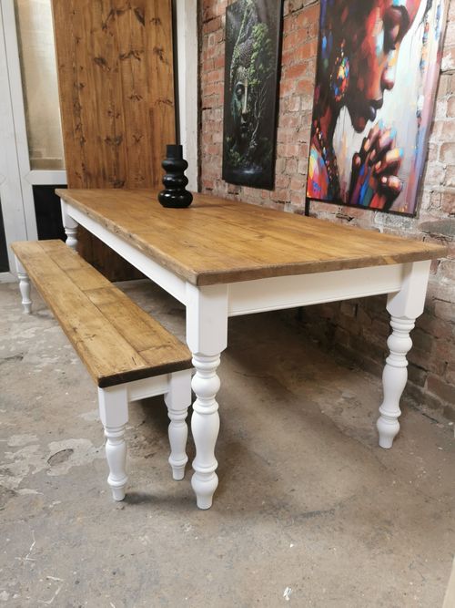 Rustic Reclaimed Plank farmhouse dining table and bench 7ft With 2 Extensions — image 5
