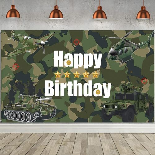 Camouflage Military Birthday Party Backdrop, 180x110cm 180cm x 110cm, Green — image 1
