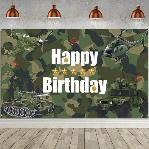 Camouflage Military Birthday Party Backdrop, 180x110cm 180cm x 110cm, Green
