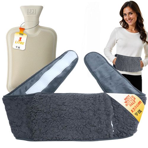 Hot Water Bottle Belt with Warmer Cover Wrap Around Waist Period Pain Relief 1L
