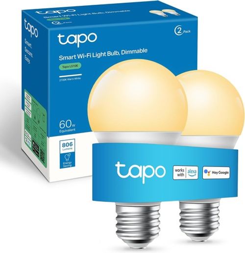 Tapo L510E 2-Pack E27 Smart Bulb Dimmable Warm White LED, 806 Lumens 60W