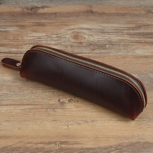 Vintage Leather Pencil Bag Simple Stationery Hoder Pen Case Storage Zipper UK