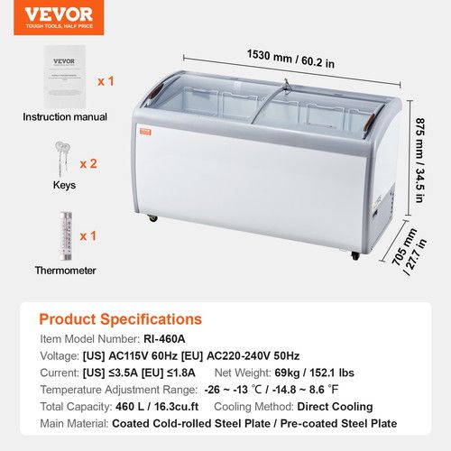 VEVOR 460L Commercial Ice Showcase Underwater Ice Cream Fridge Freezer...