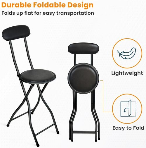 FOLDING BAR STOOL BLACK PADDED HIGH BACK STOOL ROUND SEAT FOLDABLE BREAKFAST UK — image 9