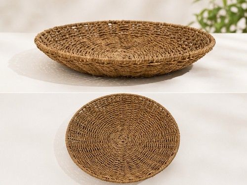 Round Woven Seagrass Basket Tray 35cm Natural Rustic Boho Decorative Bowl