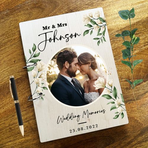 Wood Watercolour Floral Photo Album Wedding Day Memories Keepsake Book — image 1