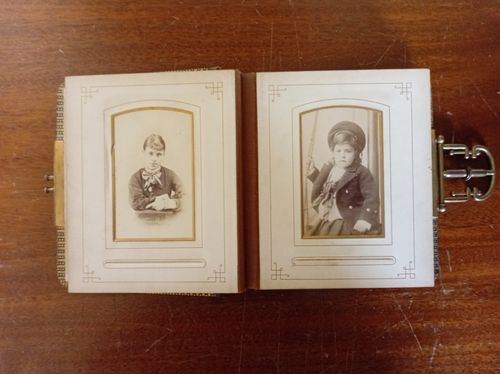 Antique Victorian Leather Photo Album 36 Cabinet Cards CdV D.R.P. ANGEM — image 11