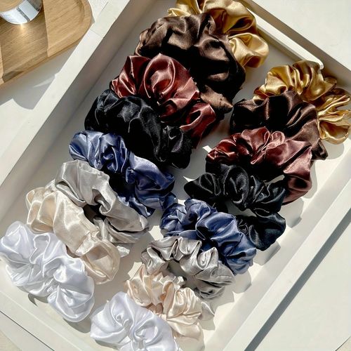 Silk Hair Scrunchies for Women & Girls – Soft Elastic Hair Bands (Pack of 12). — image 8