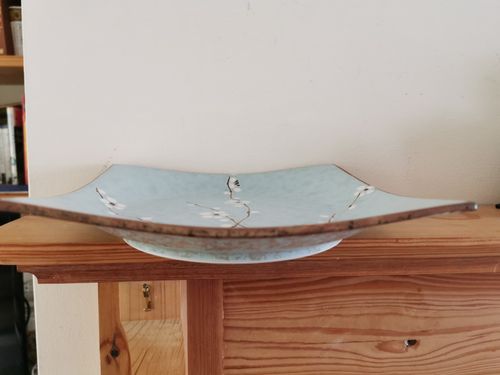 Vintage Japanese Plate, Cherry Blossom, Pale Blue, Kafuh, 23cm Wide, Rare in UK — image 2