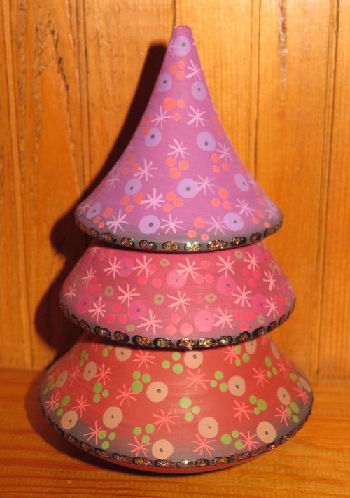 Christmas Tree Wobbly doll Lilac Red Purple ROLY POLY RUSSIAN HAND PAINTED GIFT — image 4