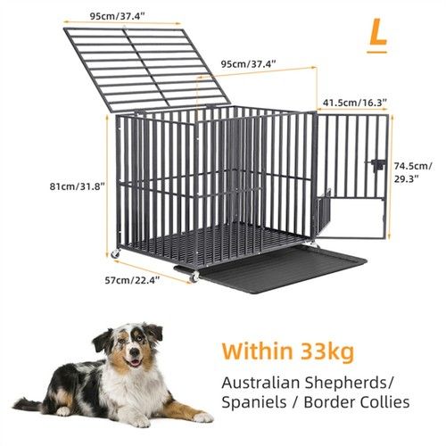 Jumbo Anti-Bite Dog Crate Welded Metal Bar Pet Cage Playpen Kennel Wheels & Tray