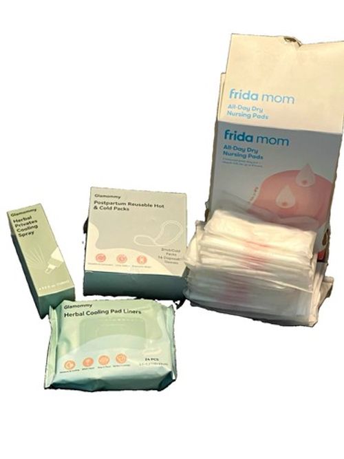 Glamommy postpartum care, plus 17 Frida Mom nursing pads Individually Wrapped