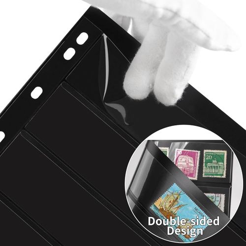 10 Black Sheets 20 Pages Stamp Album Pages 7 Pockets Each for Standard Binder 8. — image 8